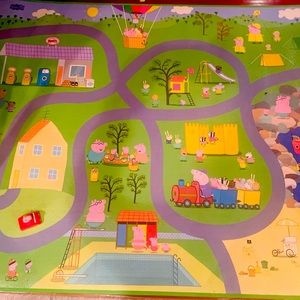 Coco Melon lg. floor Mat 31.5 X 27.5 with a big red car & 4 coco melon figures